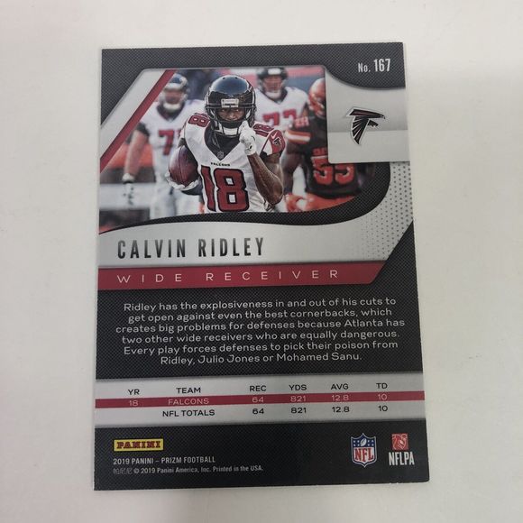 2019 Calvin Ridley Second Year Panini Prizm Card, #167 Atlanta Falcons - Picture 6 of 8
